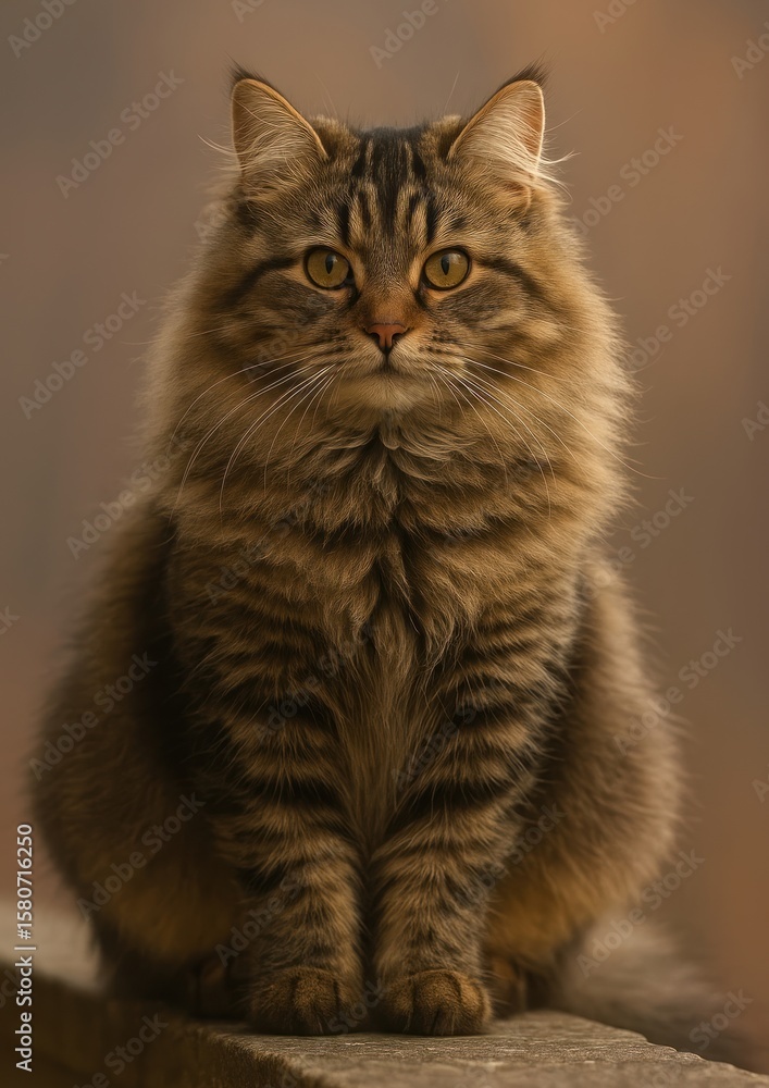 Obraz premium Fluffy cat sitting outdoors peacefully.