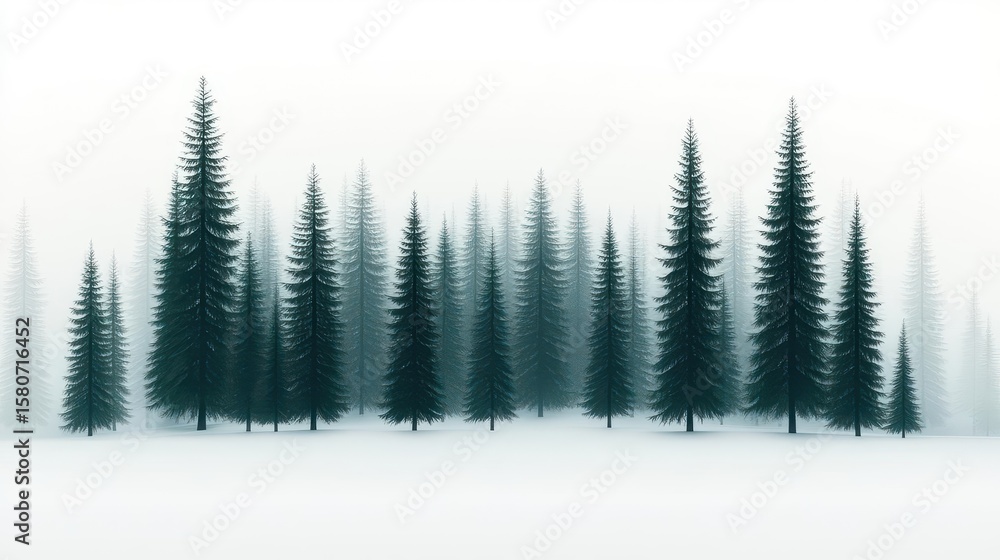 Fototapeta premium Misty Evergreen Forest in Winter
