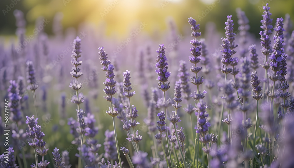 Fototapeta premium Dreamy Close-Up of Lavender Field in Full Bloom with Soft Focus