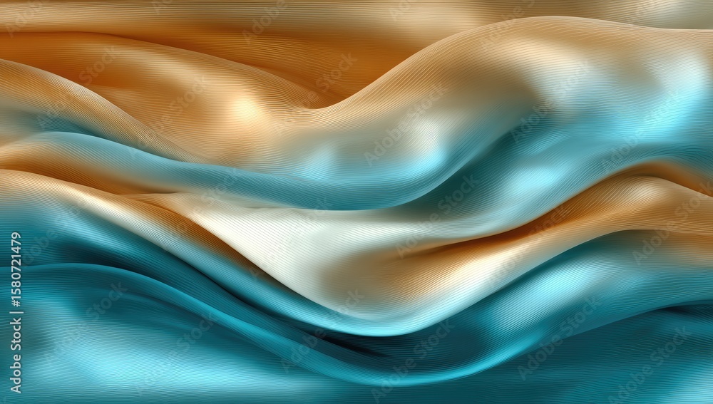 Obraz premium Smooth, flowing fabric; gold & teal gradient