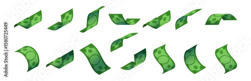 USD currency, isolated flying dollars, Vector isometric banknote bills for paying or buying, investing or banking. Saving up and financial stability, earning wages or salary, richness and wealth