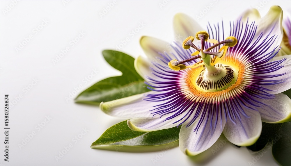 Obraz premium delicate flower of passionflower with intricate details and subtle texture against a soft white background