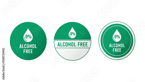 Alcohol Free Labels - Green Icon Set for Product Packaging, Health, and Lifestyle Marketing