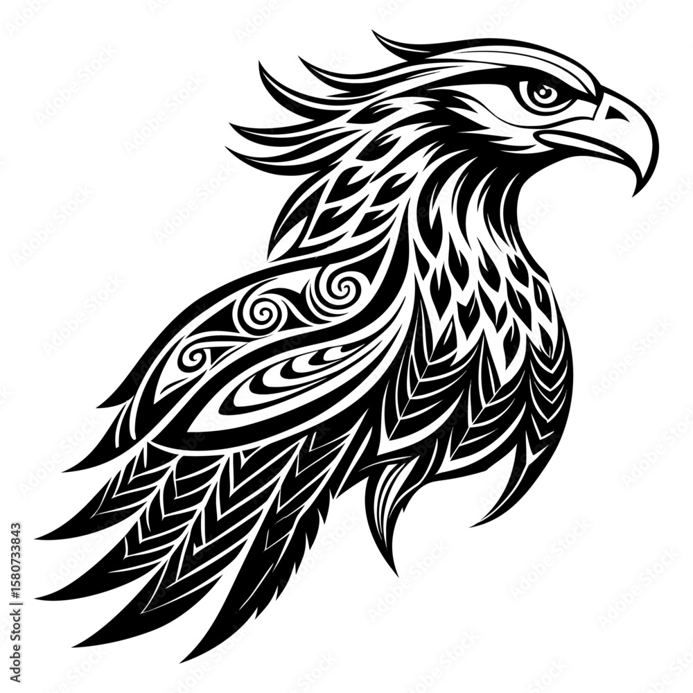 Obraz premium Dynamic, patterned black line art eagle