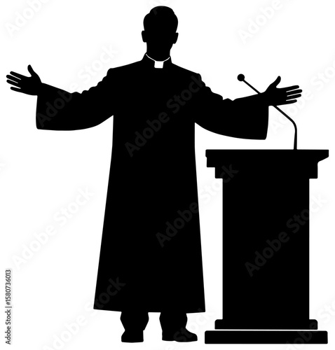 Silhouette of a minister and pulpit, isolated 