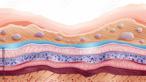 Professional medical illustration showing cross-section of skin layers with silicone scar tape application, anatomical diagram style, clean vector-like appearance