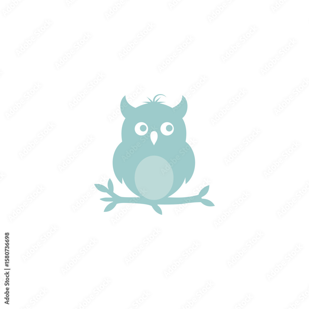 Obraz premium Cute Minimal Owl Sitting on a Branch – Flat Vector Illustration
