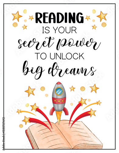 Reading Motivation Poster for Kids – Big Dreams, Secret Power, Educational Wall Art, Classroom Decor, Positive Affirmation Poster
