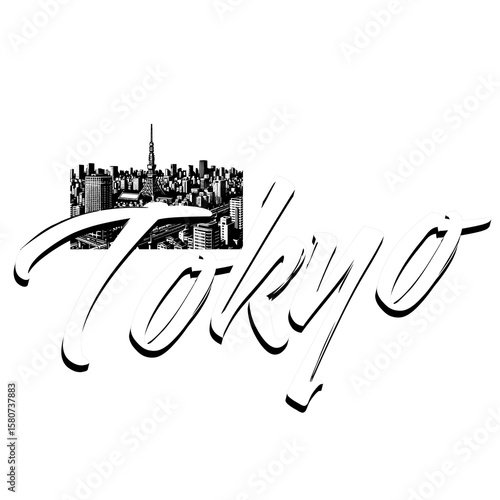 Tokyo Skyline Illustration: A striking monochrome illustration showcasing the iconic skyline of Tokyo, elegantly paired with the city's name in a stylized script.