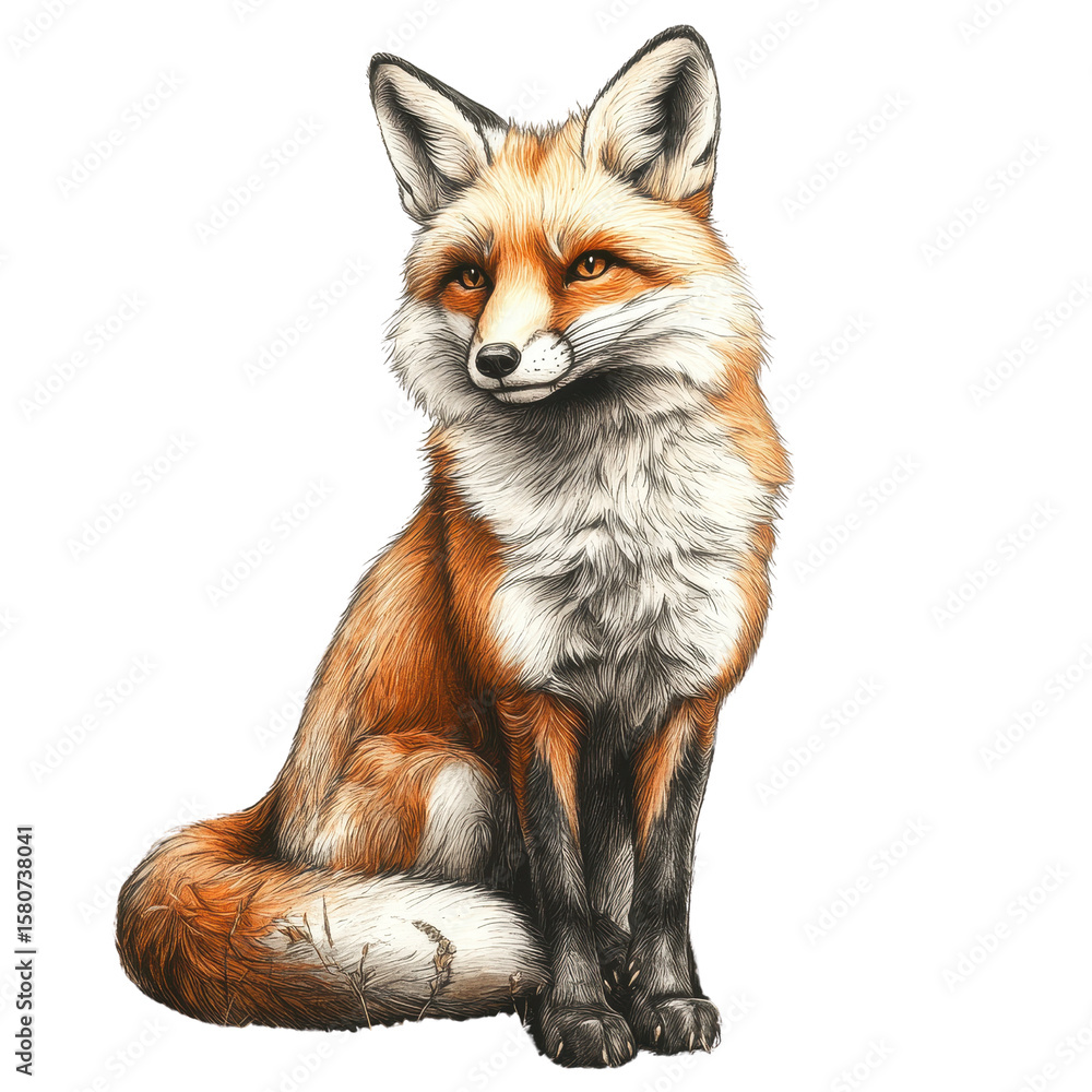 Obraz premium Beautiful fox on rock isolated on transparent background.