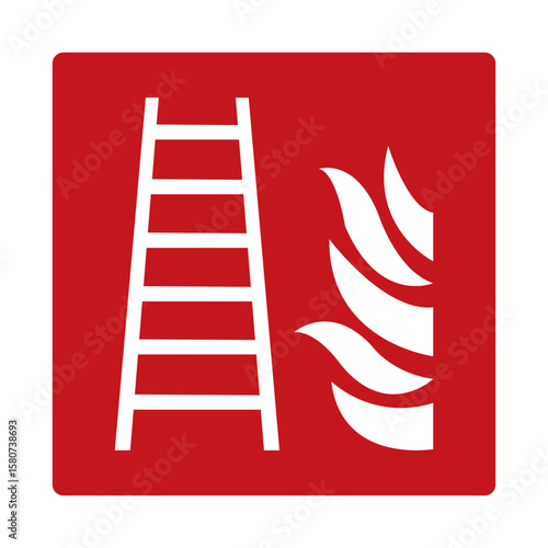 Fire escape sign. Red sign. Fire safety equipment sign. Designation of the location of the fire escape for emergency evacuation in case of fire. Element of the fire safety system.