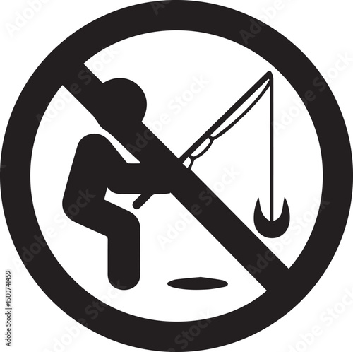 A black vector illustration silhouette of a man sport fishing from a boat