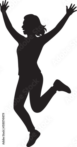 Joyful Woman Jumping Silhouette for Energy and Celebration Concept