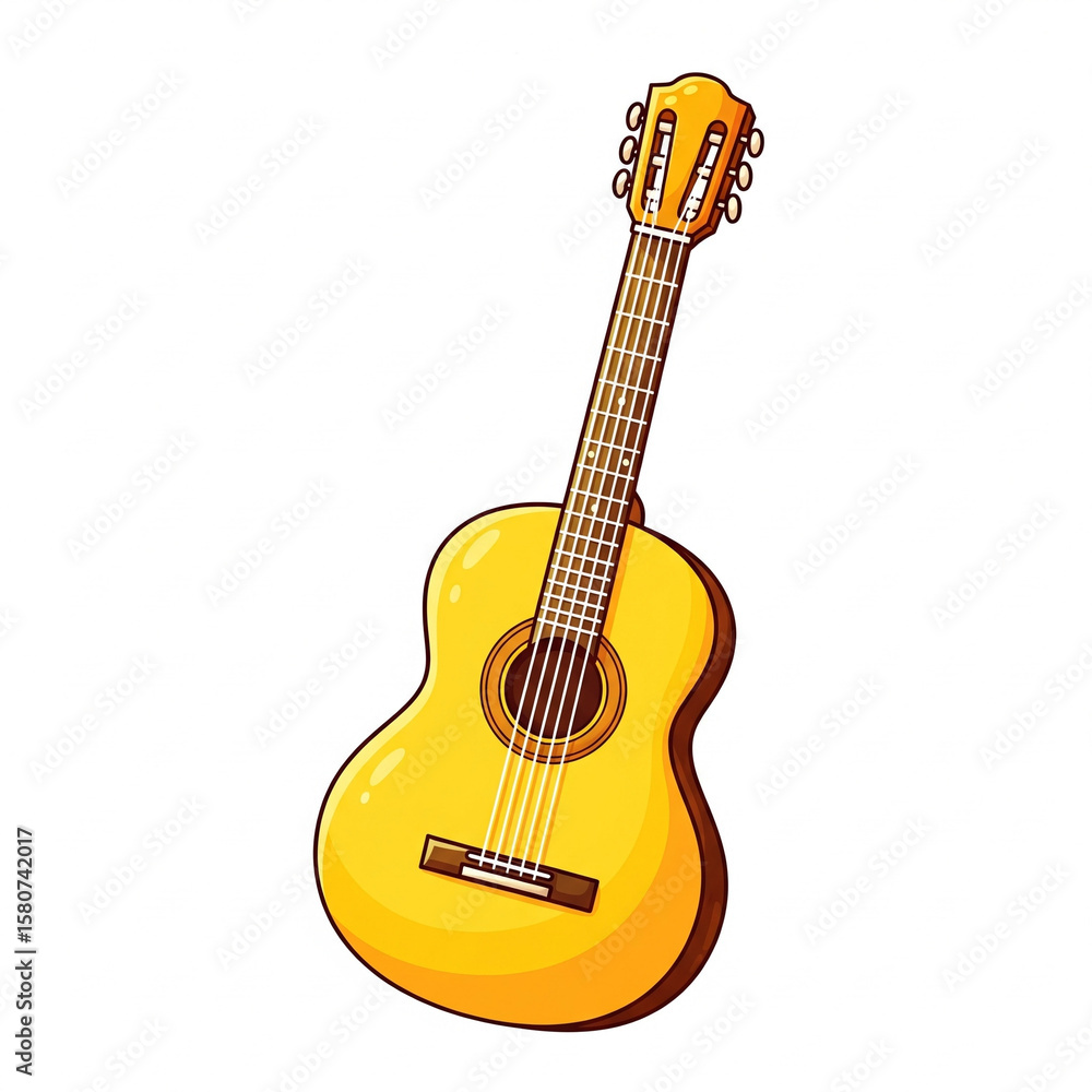 Naklejka premium Cute Cartoon Classical Guitar on White Background