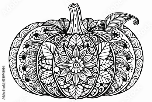 Ornate Zentangle Pumpkin Design for Fall Coloring Pages