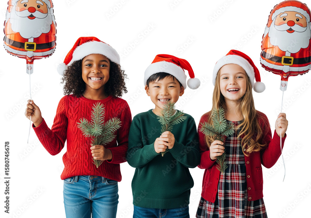 Obraz premium group of people holding christmas tree