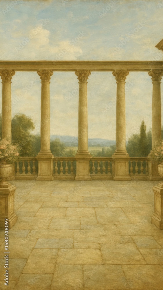 Fototapeta premium Elegant classical terrace landscape illustration.