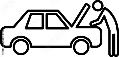 Broken Car Vector Icon – Line SVG in black – Metaphor for Failure, Crisis, Burnout, and Setbacks