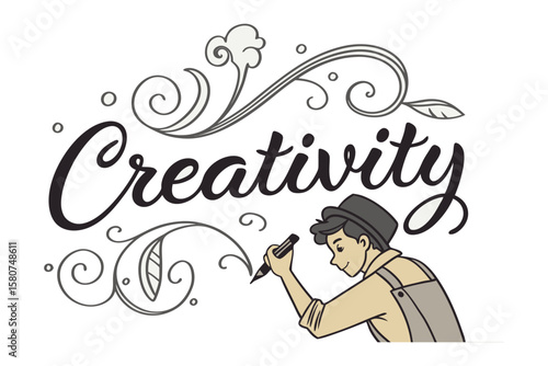 Creativity in Design: A graphic artist with his tool adding elegant curves that symbolize inspiration and imagination, turning an idea into tangible form.