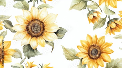 Watercolor sunflowers seamless pattern.