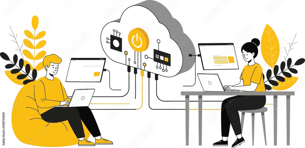 Fototapeta premium Cloud computing remote work collaboration concept for digital transformation and data management solution