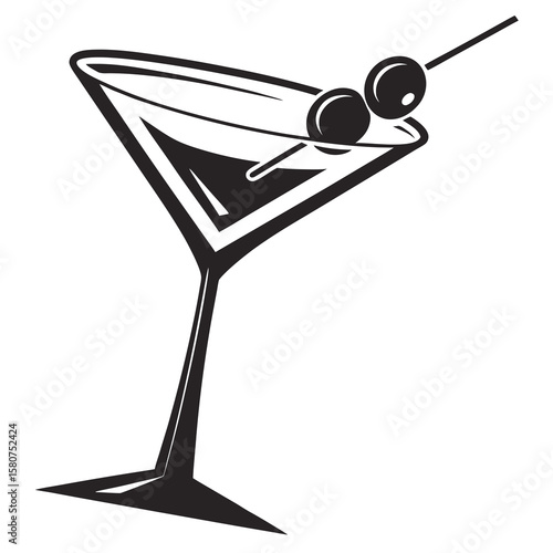 Martini Minimal Cocktail Glass Vector Icon.