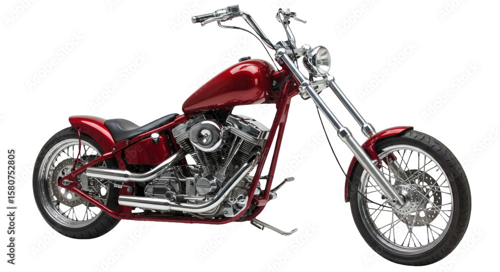 Fototapeta premium A red custom motorcycle against a black background.
