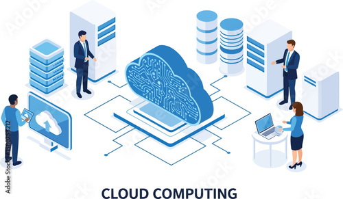 Cloud computing technology services data storage network solutions isometric vector illustration design
