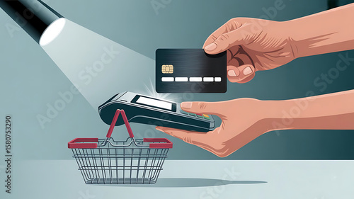 Contactless payment,  cashless credit card payment pos terminal nfc service. Inflation as goods price increase concept in the world or means of digital transformation, created with generative ai