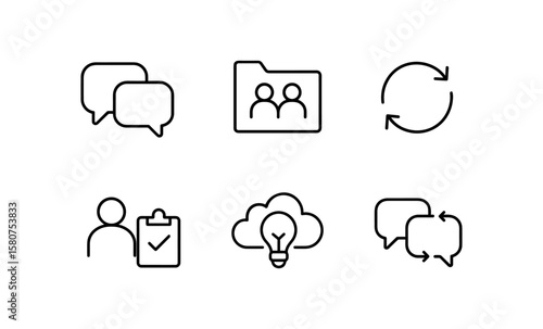 Modern office communication icons set featuring group chat and task management symbols
