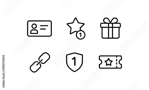Loyalty rewards icons featuring points, gifts, and referral links in a simple style