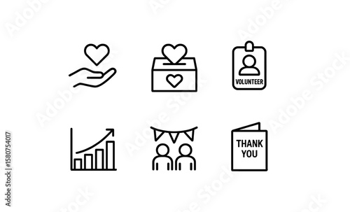 Minimalist donation and charity icons set for social causes
