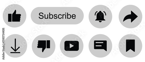 Like, subscribe, comment, download, shear, notification and save icon vector. youtube subscribe button with like icon and notification bell symbol, Subscribe with bell icon. Vector illustration.