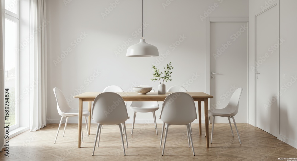 Fototapeta premium Bright and Modern Minimalist Dining Room Interior Design