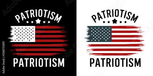 Grunge American Flag with Patriotism Text Design in Red White and Blue for USA Holiday Decor, Military Support, and National Pride