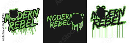 Modern Rebel Street Art Logo with Graffiti Drip Effect and Urban Bear Icon for Youth Branding, Apparel, and Subculture Identity