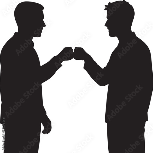 Two Guys Doing Fist Bump Silhouette for Friendship Teamwork and Unity Theme