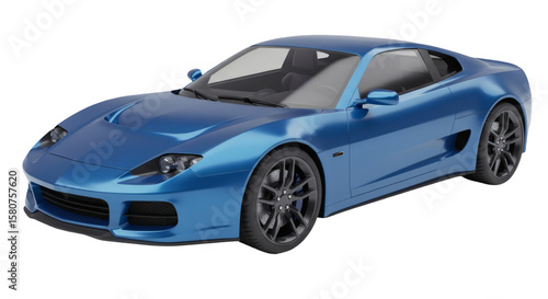 Detailed  shot of a glossy blue sports car.