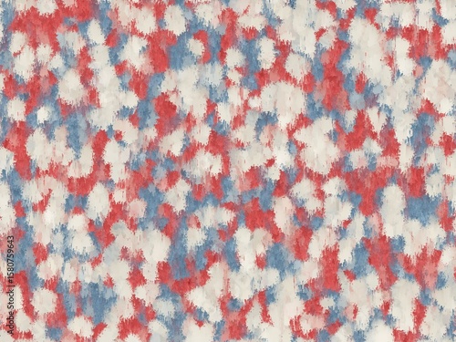 Abstract seamless pattern with a textured, watercolor effect in patriotic red, white, and blue.