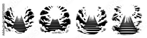 Four drawings of stairways to heaven