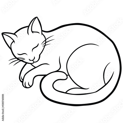 A serene black silhouette of a cat peacefully sleeping in a curled up pose perfect for pet themed designs and animal illustrations