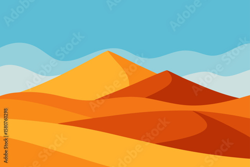 flat style vector desert landscape with rolling