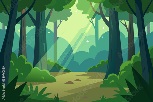 quiet forest glade with sunlight filtering throu