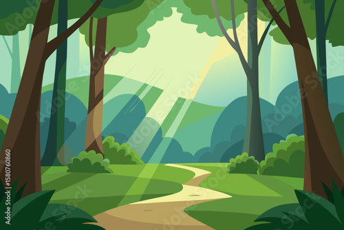 quiet forest glade with sunlight filtering throu