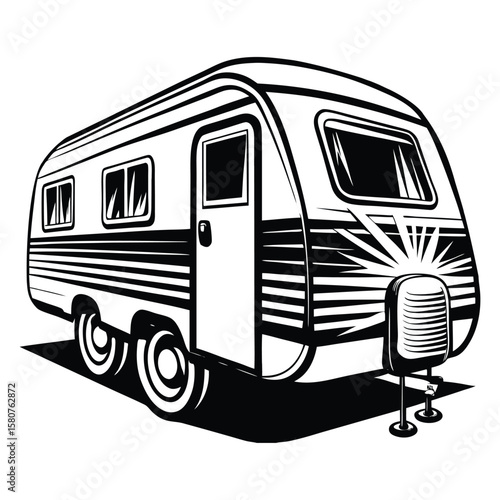 Vintage camper trailer silhouette caravan travel