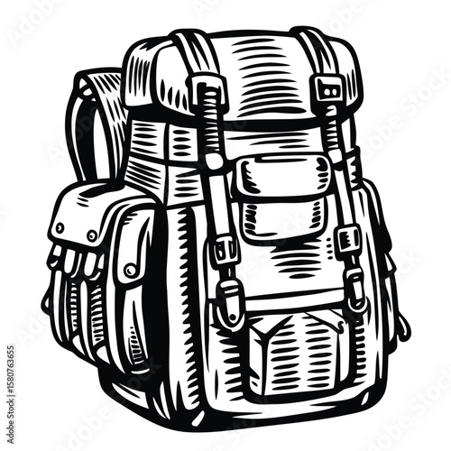 Black and white backpack illustration rucksack hiking