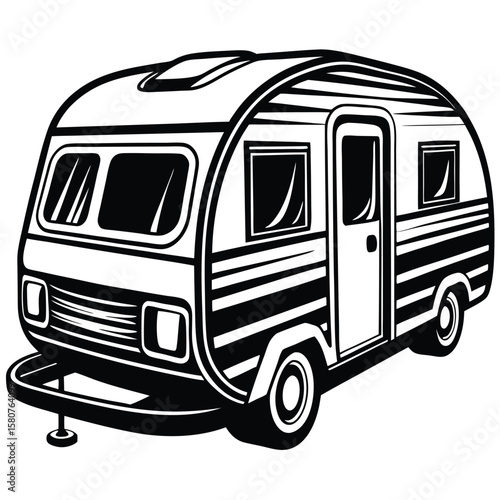 Black and white caravan silhouette trailer camping