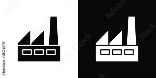 Factory icon design. Black flat style sign for mobile concept