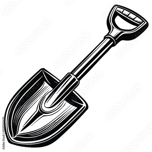 Black and white shovel silhouette digging garden tool