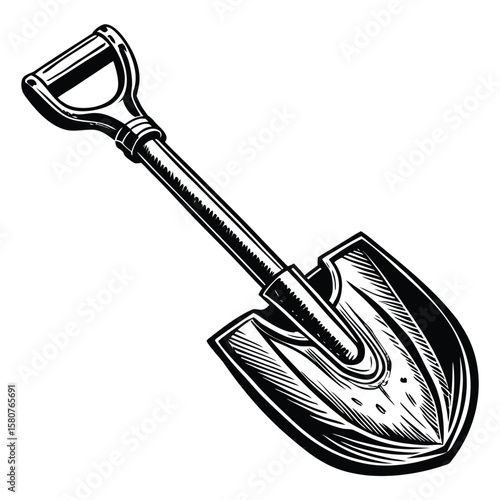 Black and white shovel silhouette digging tool gardening